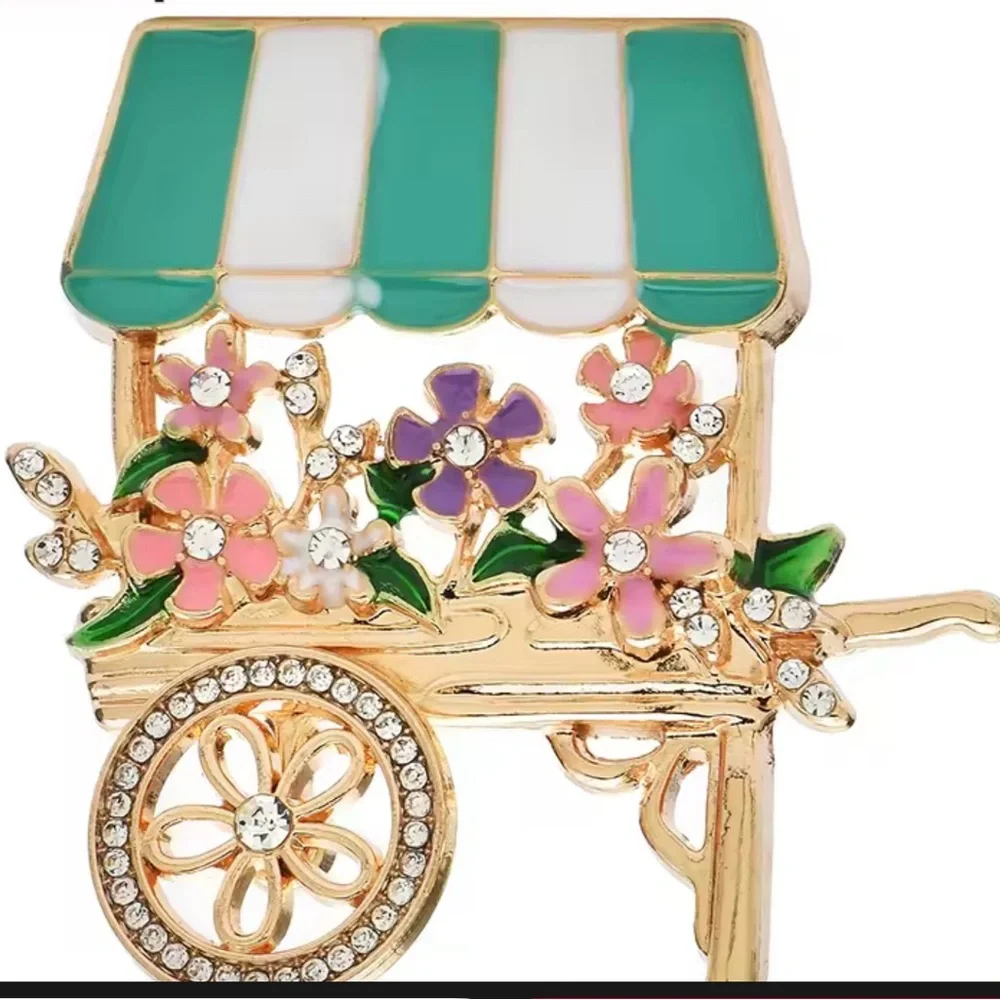 Flower Cart Brooch with Blue Canopy‎